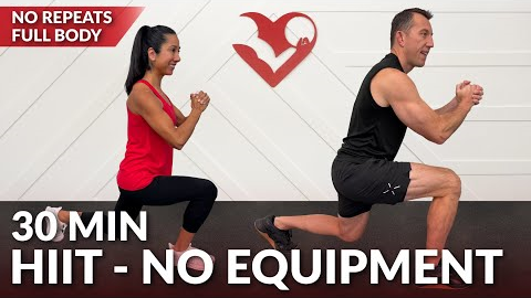 30 Min Cardio HIIT Workout for Fat Loss - No Repeat Bodyweight Workout No Equipment without Weights