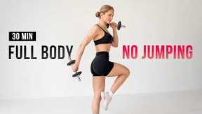 30 Min Apartment Friendly Full Body Workout | Dumbbells (No Jumping)