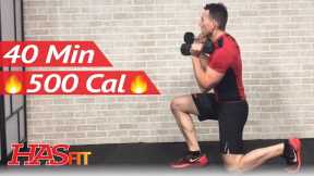 40 Min HIIT Workout with Weights + Abs - High Intensity Interval Training Workouts Exercises